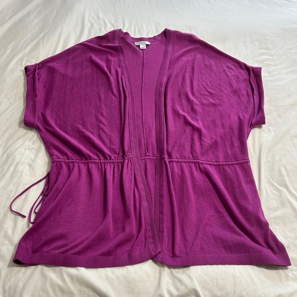 CJ Banks Womens 2X Magenta Purple‎ Open Front Drawstring Waist Cardigan Sweater